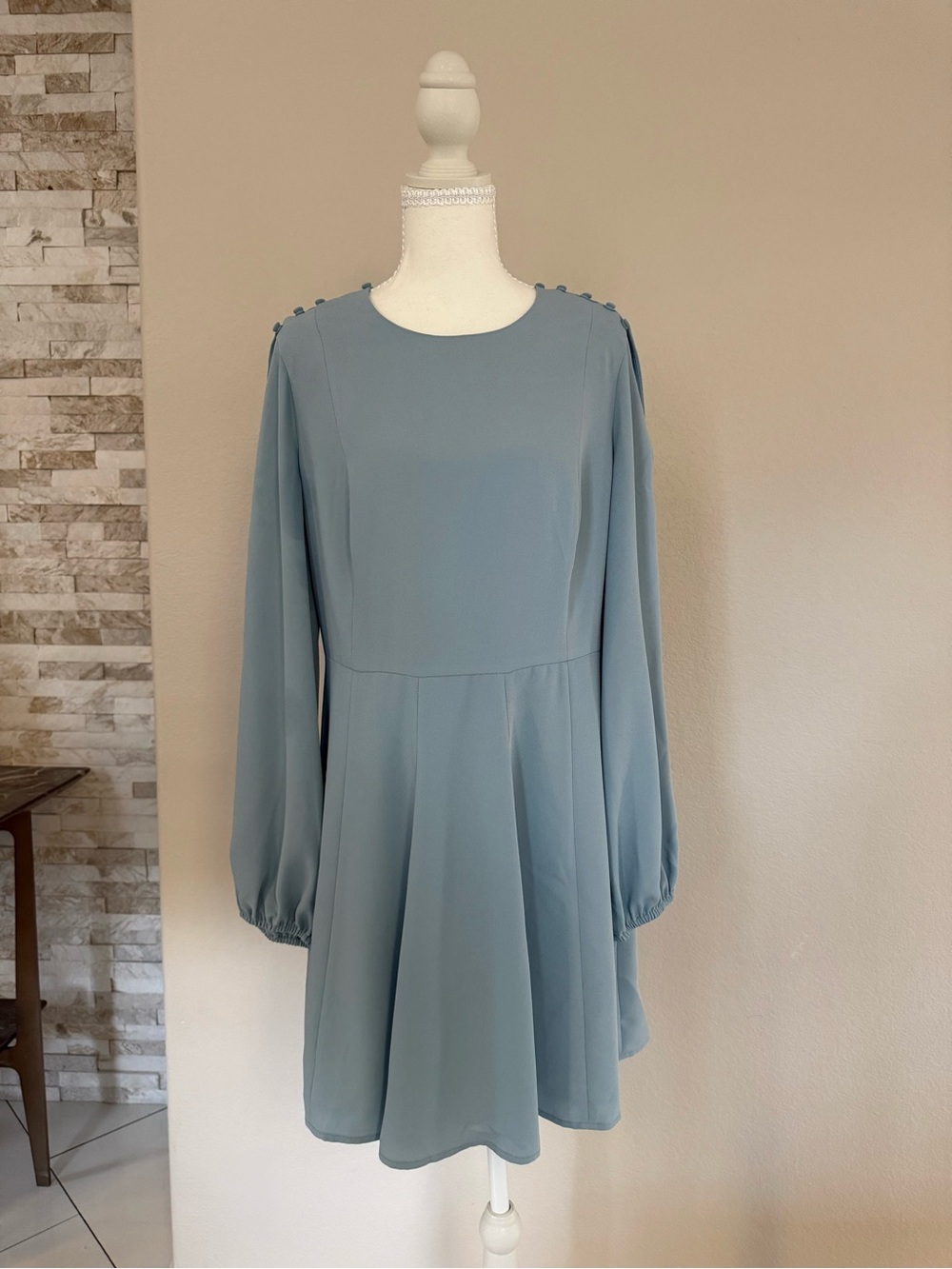 BCBGMaxAzria Dusty Blue Long-Sleeve A-Line Dress